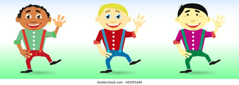 vector illustration of three cartoon men dancing