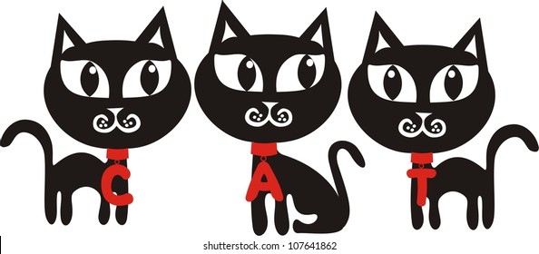 Vector illustration of three cats