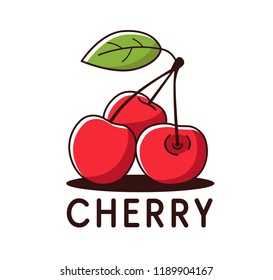 Vector illustration of three cherries with a leaflet