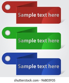 Vector illustration of three color folded labels with shadow