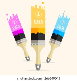 Vector illustration three colorful brushes isolated on white background, option banner