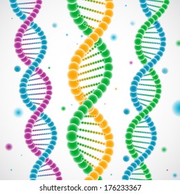 Vector illustration of three colorful DNA strands