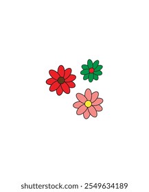  A vector illustration of three colorful flowers in red, green, and orange. Perfect for decorative or nature-inspired designs.