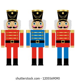 Vector illustration of a three colorful nutcrackers
