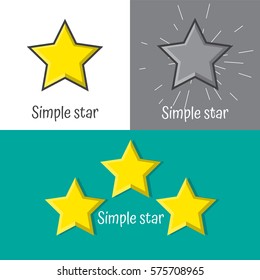 Vector illustration of three colorful star icons. Shiny golden star icon on white background.