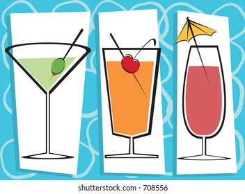 Vector illustration of three contemporary drinks.