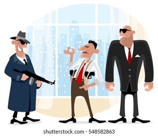 Vector illustration of a three cool gangsters 