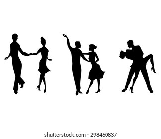 Vector illustration of a three couples dancing