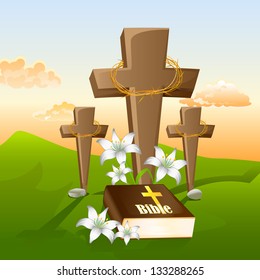 vector illustration of three crosses showing Jesus Christs crucifixion