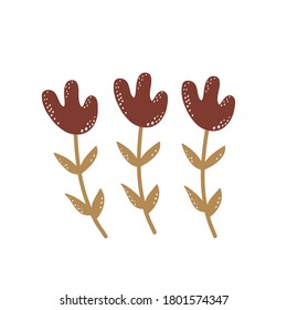 vector illustration. Three cute flowers on a white background