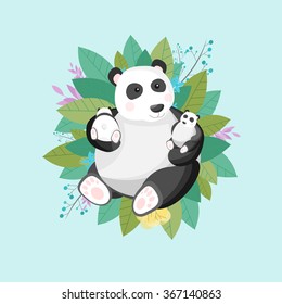 Vector illustration of a three cute pandas 