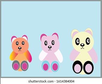 Vector illustration of three cute teddy,Cartoon character, Cute teddy bears for graphic design template