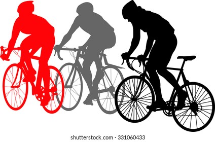 vector illustration of three cyclist on white background