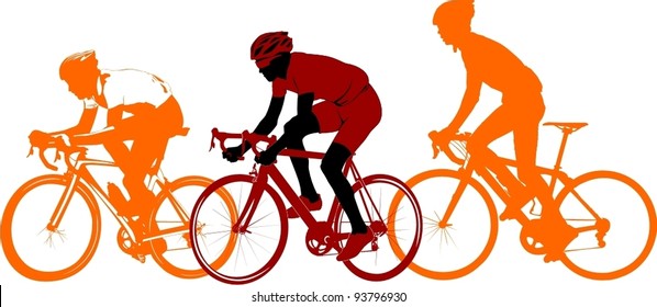 vector illustration of three cyclist on white background