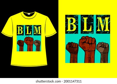 Vector illustration with three dark-skinned hands bent into a fist and raised up. Abbreviation of three letters denoting black lives matter. Poster with grunge texture.