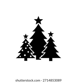 Ilustración vectorial de tres árboles de Navidad decorados con estrellas