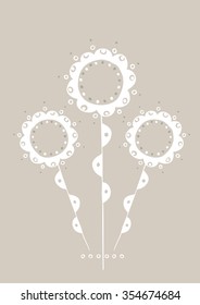 vector illustration of three delicate, white flowers on gray background
