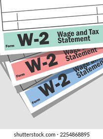 Vector illustration of three different color W-2 forms concepts for tax filing .