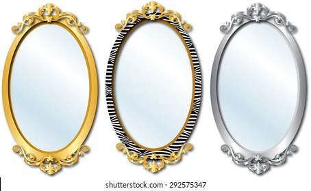 Vector Illustration of three different elegant oval shaped mirrors.