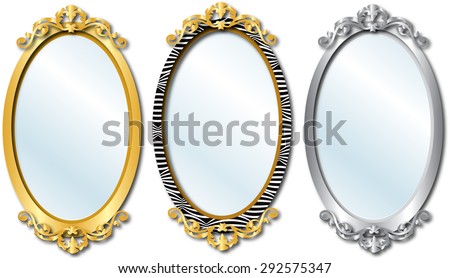 Vector Illustration of three different elegant oval shaped mirrors.