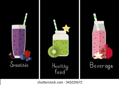 Vector illustration of three different kinds of smoothie.