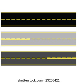 Vector illustration of three different types of paved roads, with asphalt and concrete