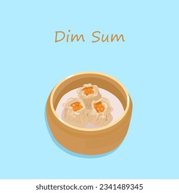 Vector illustration of three dim sum pieces on a blue background 