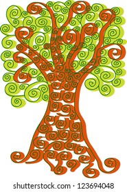vector illustration with three dimensional colorful tree isolated on white background