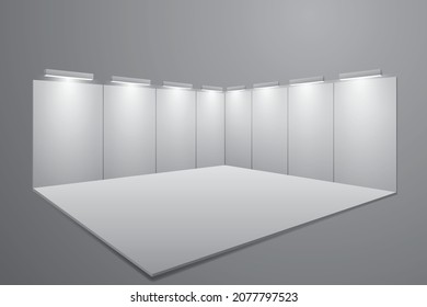 Vector illustration of a three dimensional exhibition room, expo stand template on a plain backgrounds