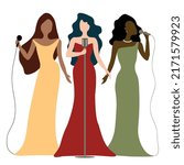 Vector illustration of three diva ladies on white background