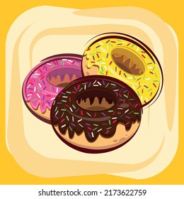 Vector illustration of three donuts