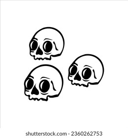 vector illustration of three doodle skulls
