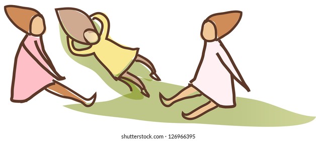 A vector illustration of three elves