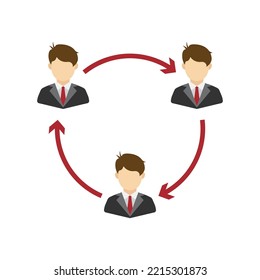 Ilustración vectorial de tres símbolos y símbolos de icono de rotación de empleados. iconos coloreados para el diseño de sitios web .Diseño simple sobre fondo blanco.