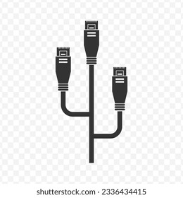 Vector illustration of three ethernet cables icon in dark color and transparent background(PNG).