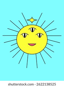 a vector illustration of three eyes sun smiling