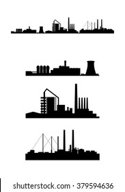 Vector illustration of a three factories silhouettes