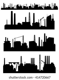 Vector illustration of a three factories silhouettes