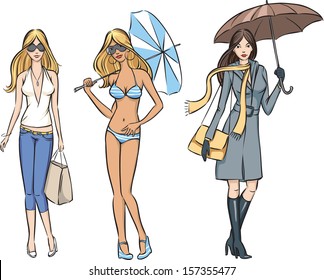 Three Blonde Girls Bikini Stock Illustrations Images