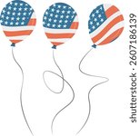 Vector illustration of three festive balloons decorated with the American flag pattern, perfect for 4th of July and Independence Day celebrations.