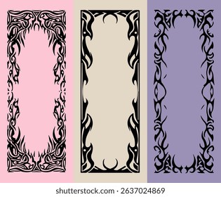 Vector illustration of three flame-patterned frames in pastel colors, created in popular Y2K style, known for bold, futuristic, and playful aesthetics.