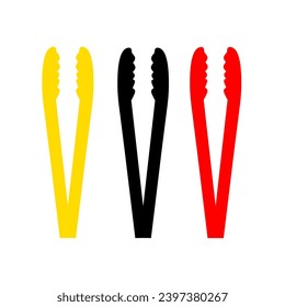 Vector illustration of three food tongs in different colors on a white background. Suitable for logos on cooking utensils, kitchen utensils, oily food utensils.