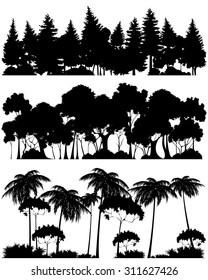 Vector illustration of a three forests silhouettes