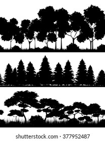 Vector illustration of a three forests silhouettes