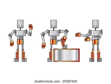 Vector illustration of three funky robots.
