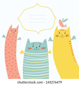 Vector illustration of three funny cats with a frame for your design