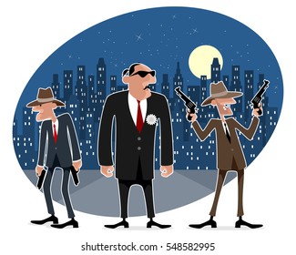 Vector illustration of a three funny gangsters 