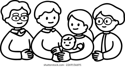 Vector illustration of three generation family
