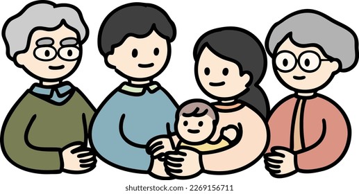 Vector illustration of three generation family