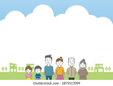 Vektorgrafik von Familie und Stadtlandschaft der drei Generationen
